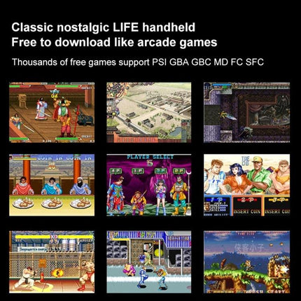 X20 Life Classic Handheld Game Console with 5.1-Inch Screen showing retro arcade game screenshots grid for portable gaming and TV connection