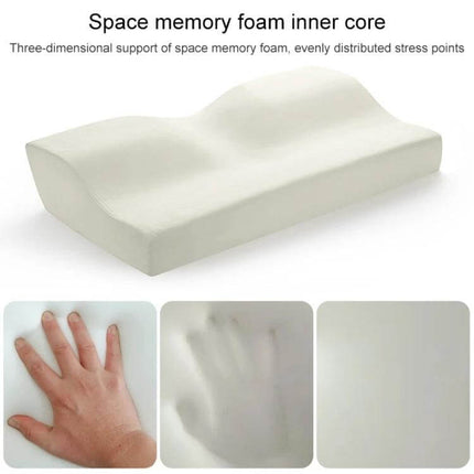 Butterfly Shape Memory Foam Cervical Pillow 50x30x10x6cm Neck Support – contoured butterfly memory foam with neck and head grooves, pressure-relieving inner core