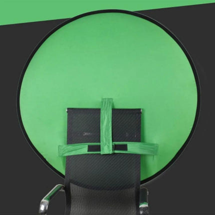 Folding Green Screen Backdrop for Photography and Video Use mounted behind office chair, 190 Oxford cloth, folds compact for easy setup and takedown