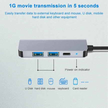 Alt Tag: BYL USB-C Docking Station for Expanding Device Connections showing two USB ports, USB‑C port, power indicator and icons for U disk, mouse, keyboard and card reader