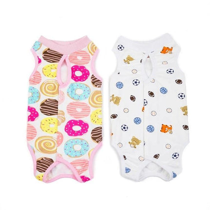 Comfortable Outfit for Cats During Home Recovery Times soft cotton recovery suits with colorful donut and sports prints for post-surgery comfort