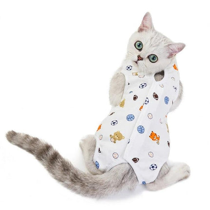 Comfortable Outfit for Cats During Home Recovery Times - white cotton recovery suit for cat after surgery, soft protective healing garment