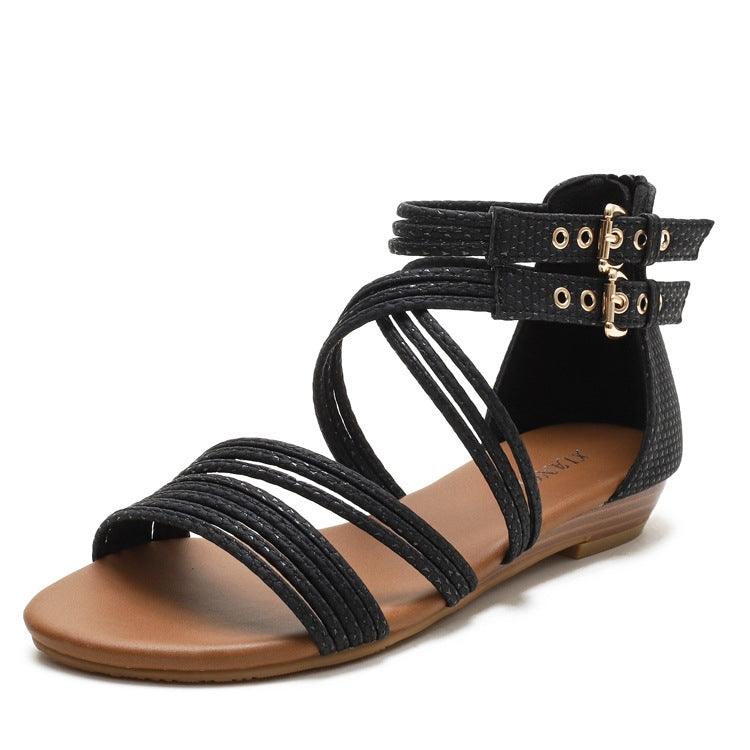 Stylish Open-Toe Roman Wedge Sandals for Women - Comfortable Thick-Soled Summer Footwear