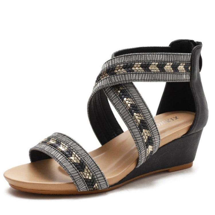 Ladies Casual Open-Toed Roman Style Slope Heel Sandals with Non-Slip Design