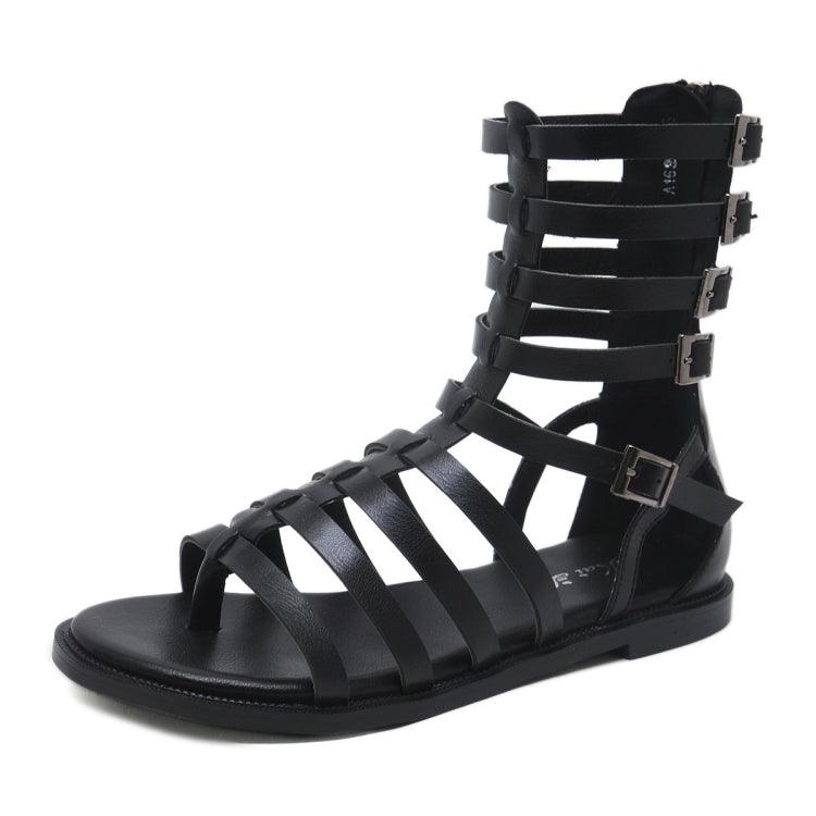 Ladies Back Zip High-Top Flat Roman Sandals with Open Toe Design