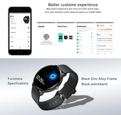 Montre connectée V11 avec moniteur de fréquence cardiaque et de pression artérielle en temps réel, mode multisport, lumière respiratoire, montre intelligente pour téléphone Android IOS