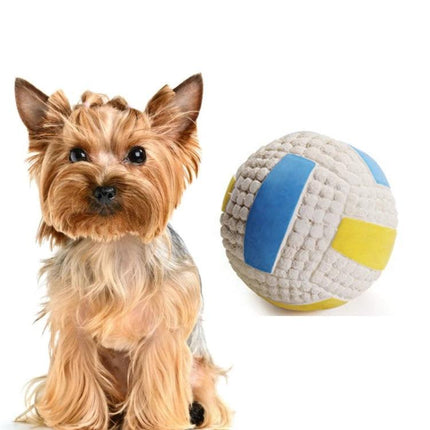 Latex Sound Balls for Daily Dog Play and Interaction - small dog next to textured squeaky ball for fetch and training