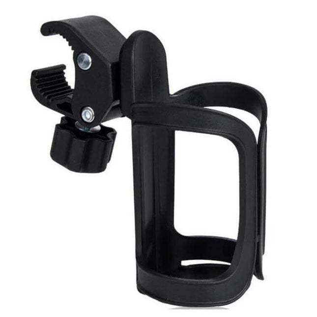 Stroller Cup Holder And Bottle Rack With 360 Degree Adjustability - black adjustable stroller cup holder and bottle rack, lightweight compact 14x7cm