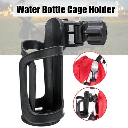 Stroller Cup Holder And Bottle Rack With 360 Degree Adjustability lightweight black plastic bottle holder for stroller, tricycle and bicycle, 14x7cm