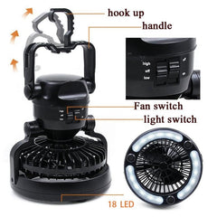 Portable 2-in-1 Camping Light & Fan with 18 LEDs and Adjustable Brightness