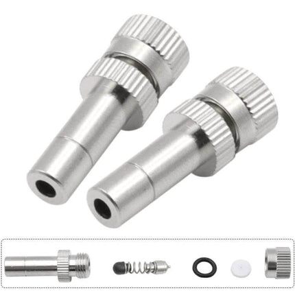 Fog Misting Nozzle 0.2mm For Humidifying And Dust Control - copper galvanized fine misting nozzle with 0.2mm hole, 27×6mm, 7g, components shown