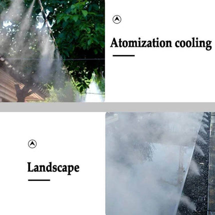 Fog Misting Nozzle 0.2mm For Humidifying And Dust Control showing fine atomization mist over a landscape for cooling and humidification