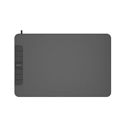 VEIKK VK640 Compact Drawing Tablet for Digital Artists - slim gray portable tablet with shortcut keys on left, top-view