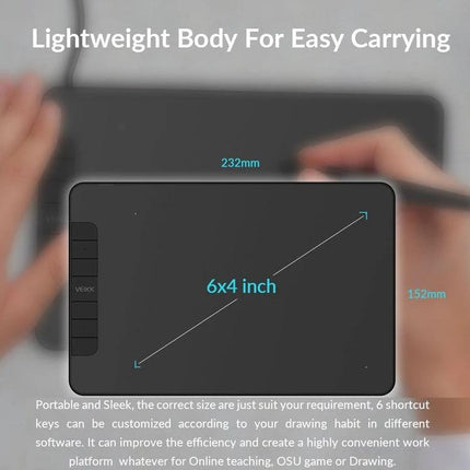 VEIKK VK640 Compact Drawing Tablet for Digital Artists - 6x4 inch portable tablet with shortcut keys and lightweight body