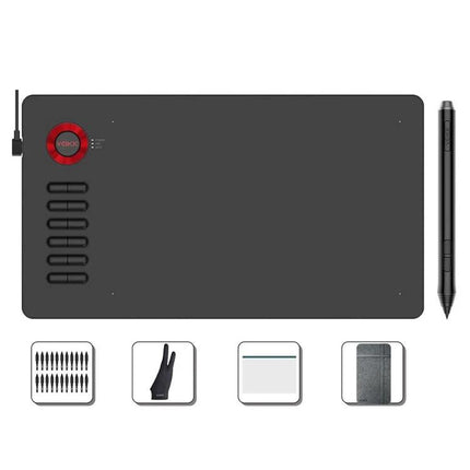 VEIKK VK640 Compact Drawing Tablet for Digital Artists showing tablet, stylus, shortcut buttons, and accessories