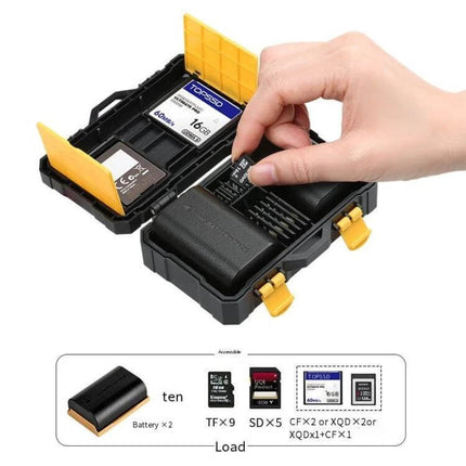 Durable Protective Storage Box for Camera Batteries and Cards - compact organizer holding batteries and SD/TF cards, water-resistant travel case