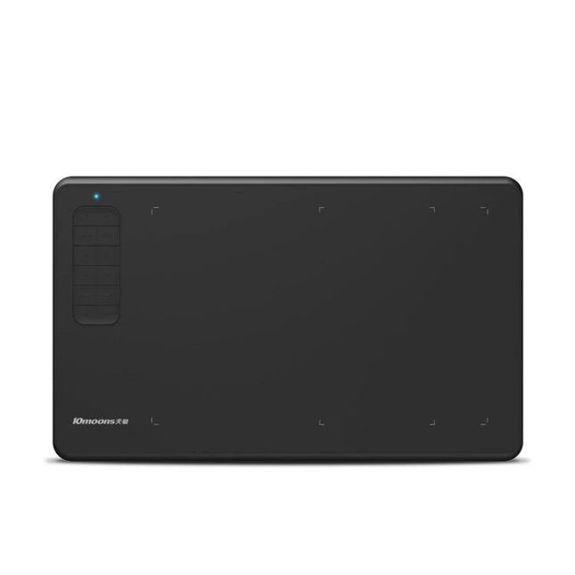 10Moons G12 Drawing Tablet for Mobile Phones and Computers - compact black graphics tablet with shortcut keys and active drawing area