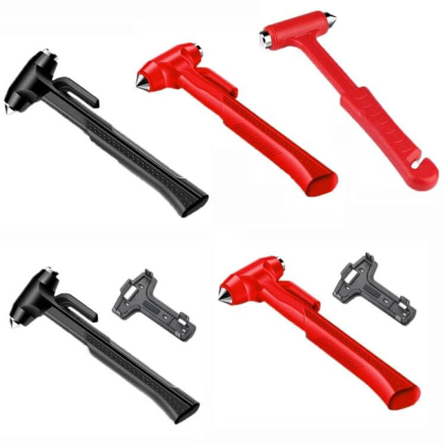 Car Emergency Hammer for Window Breaking and Seat Belt Cutting - red and black safety hammers with seatbelt cutter for vehicle escape