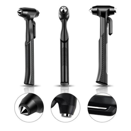 Car Emergency Hammer for Window Breaking and Seat Belt Cutting - black portable rescue tool with sharp tip and concealed seatbelt cutter