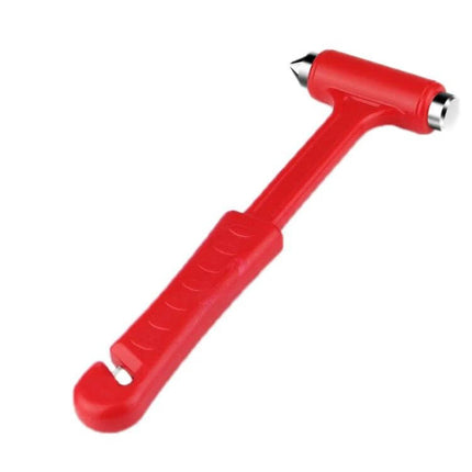 Car Emergency Hammer for Window Breaking and Seat Belt Cutting - red rescue tool with window breaker tip and seatbelt cutter