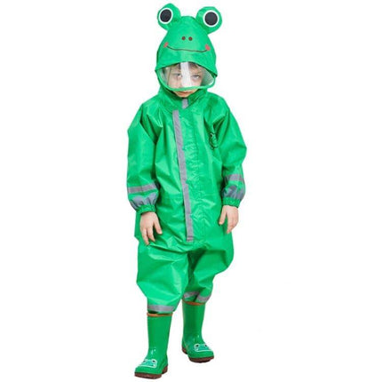Children's Lightweight Hooded Rain Poncho in Sizes S, M, L - Green frog hooded kids rain suit for school and play