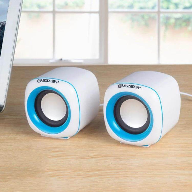 YEEZE Compact USB Desktop Speaker For Laptops And Meetings white blue mini speakers on desk for calls and travel