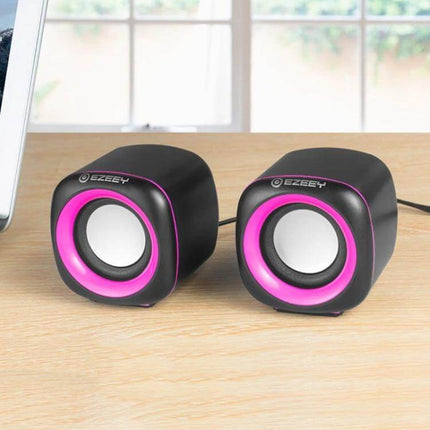 YEEZE Compact USB Desktop Speaker For Laptops And Meetings black pink mini speakers on desk for calls and streaming