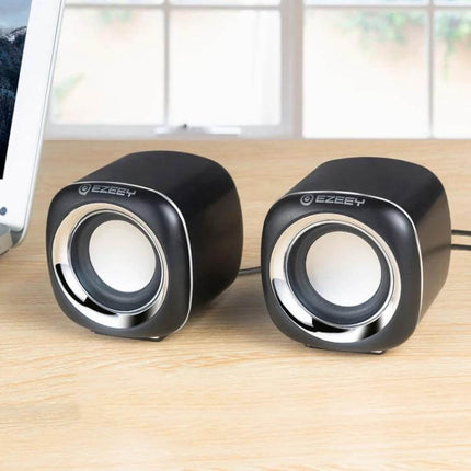 YEEZE Compact USB Desktop Speaker For Laptops And Meetings compact black USB speakers on desk for laptop calls
