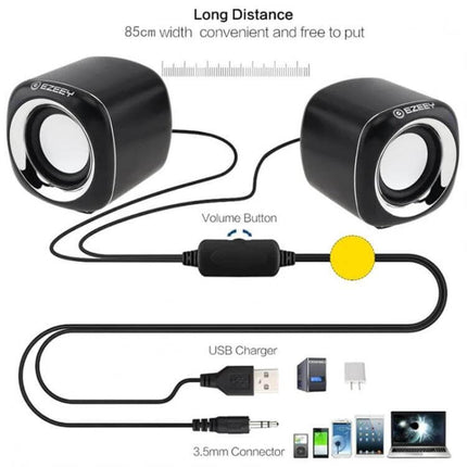 YEEZE Compact USB Desktop Speaker For Laptops And Meetings compact black USB speakers with volume control and 3.5mm cable