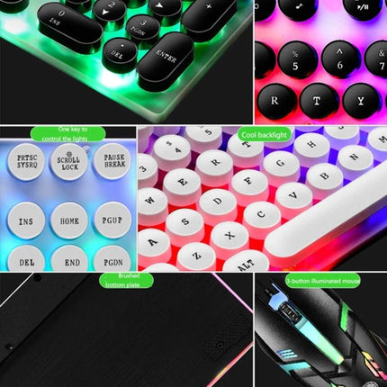 LIMEIDE GTX300 Wired Keyboard and Mouse Set with Retro Key Caps showing round retro keycaps, RGB backlight and wired illuminated mouse