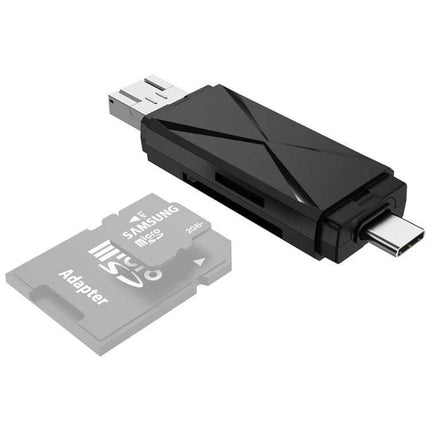 Universal OTG Card Reader for Smartphones and Computers - compact black USB-C/USB-A SD TF card reader for quick photo and file transfer