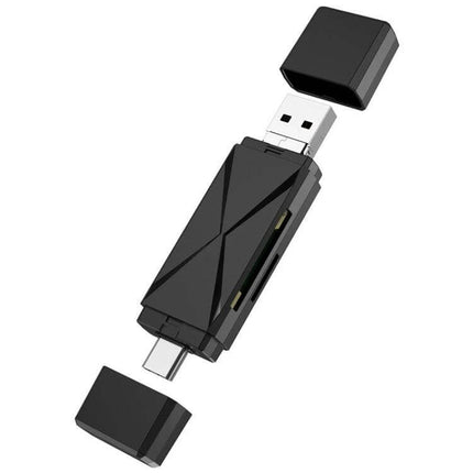 Universal OTG Card Reader for Smartphones and Computers - compact black USB-C and USB-A card reader for SD/TF photo transfer