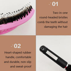 Curly Hair Massage Comb with Retro Boar Bristles and Ergonomic Design