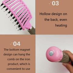 Curly Hair Massage Comb with Retro Boar Bristles and Ergonomic Design