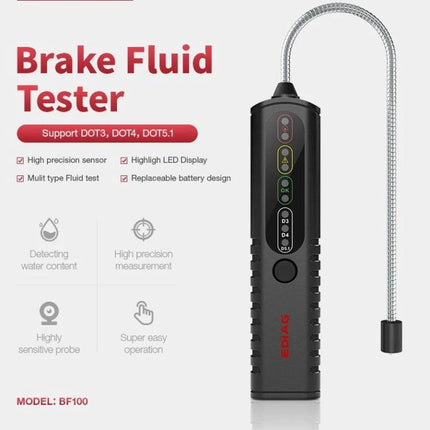 EDIAG Tool for Checking Brake Fluid in Daily Vehicle Inspections handheld brake fluid tester showing LED display and flexible probe for DOT3 DOT4 DOT5.1