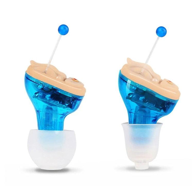 Hearing Aid for Everyday Sound Amplification, Blue or Red Option lightweight silicone open-design blue in-ear pair