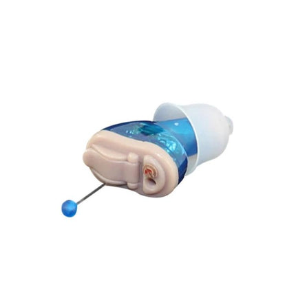 Hearing Aid for Everyday Sound Amplification, Blue or Red Option small blue in-ear amplifier with open silicone design