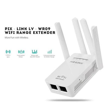 PIX-LINK Mini WiFi Range Extender for Home Networks white compact dual-antenna device boosting home WiFi coverage
