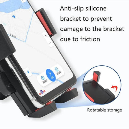 Car Windshield Phone Holder With Automatic Lock Black showing anti-slip silicone pads, automatic-lock chuck and strong suction cup mount for smartphone