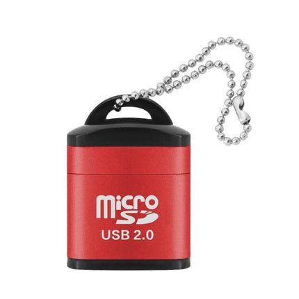 Compact Micro SD Card Reader for Computers, Phones, Cars, and Speakers - red USB 2.0 microSD reader with keychain for fast file transfer