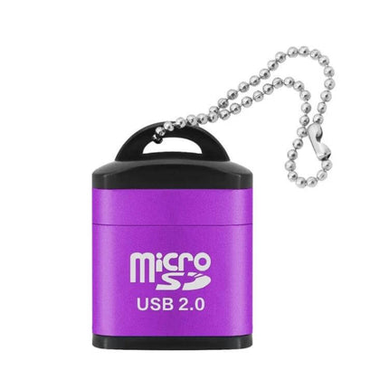 Compact Micro SD Card Reader for Computers, Phones, Cars, and Speakers purple USB 2.0 microSD card reader with keychain