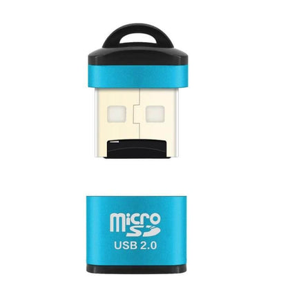 Compact Micro SD Card Reader for Computers, Phones, Cars, and Speakers in blue USB 2.0 compact dongle for fast 480Mbps data transfer