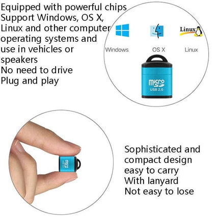 Compact Micro SD Card Reader for Computers, Phones, Cars, and Speakers - compact USB2.0 plug-and-play microSD reader with lanyard