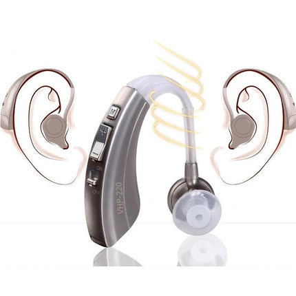 Elderly-Friendly Wireless Invisible Hearing Aid Amplifier shown with discreet behind-ear design and clear sound amplification
