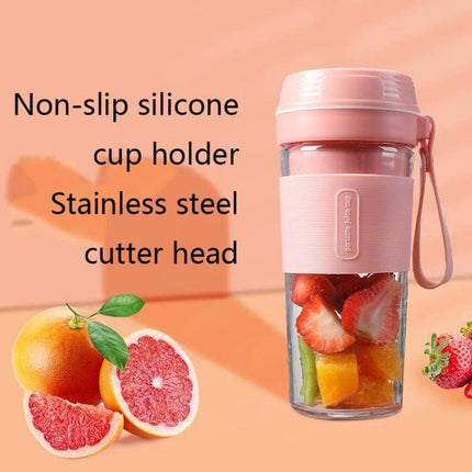 Mini Juicer Gem Blue On The Go Cup For Quick Juices - compact portable blender with silicone grip, stainless steel cutter head, 270ml single-serve USB rechargeable