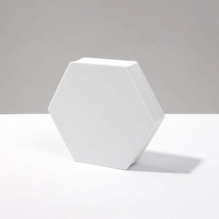 Geometric White Cube Photo Props Set for Photography Sessions showing white hexagonal polymer foam prop for clean product staging