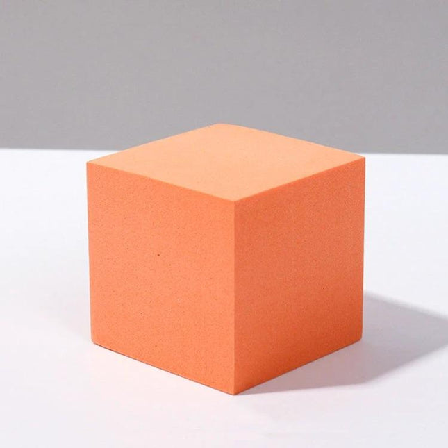Geometric Photo Props Set with Shapes for Decoration and Photography — orange polymer foam cube prop for stable product positioning