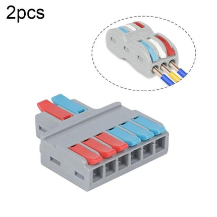 Colorful Quick Line Wire Terminal for Versatile Connections - PA nylon stainless steel push-in connector with red and blue levers, 6-port wiring block
