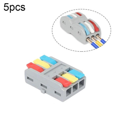 Colorful Quick Line Wire Terminal for Versatile Connections - compact 3-port PA nylon connector with red yellow blue levers for home wiring and DIY electronics