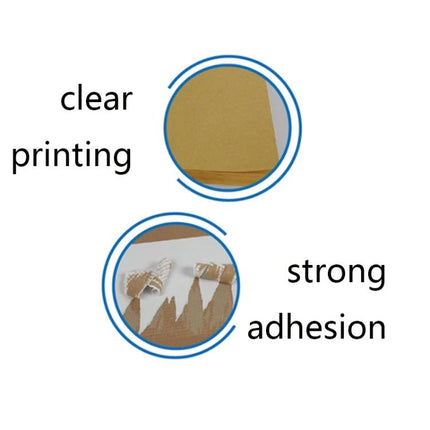 A4 Self-Adhesive Kraft Paper Stickers for Laser Inkjet Printing showing clear printing and strong adhesion on kraft labels